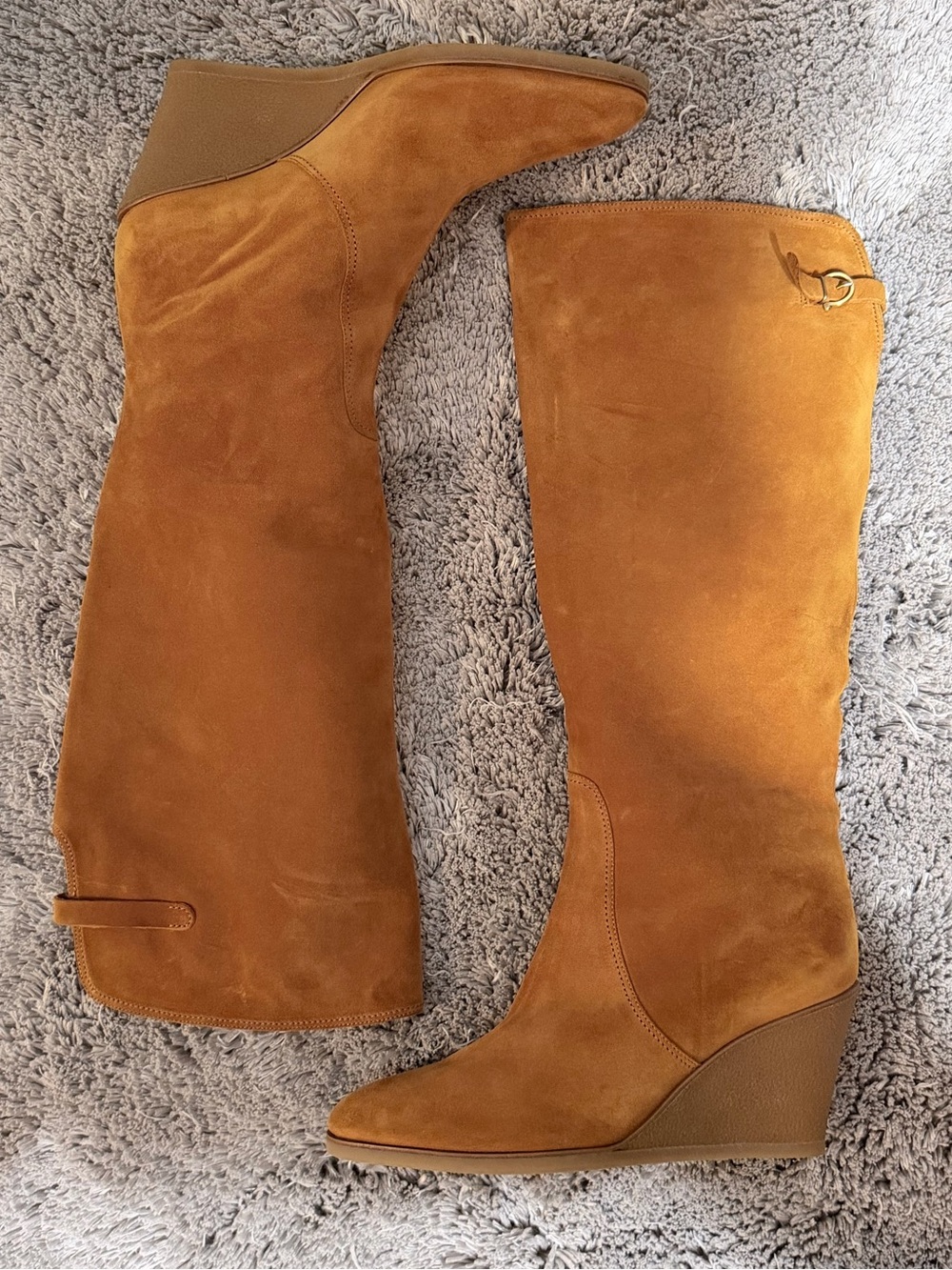 Salvatore Ferragamo Suede Wedge Knee‑High Boots or Slouchy Style Women’s 9